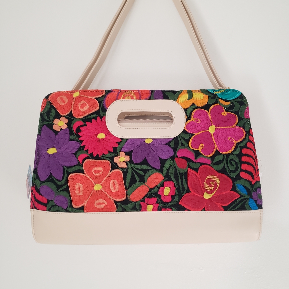New W T Vibrant Floral Embroidered Crossbody Bag